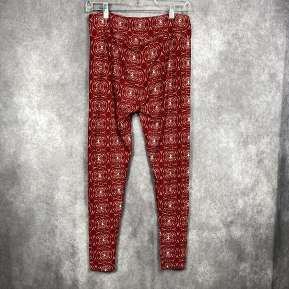 LuLaRoe Leggings Stretch Pant Womens Tall & CurvyDeer Red Geometric Design Comfy - Picture 2 of 11